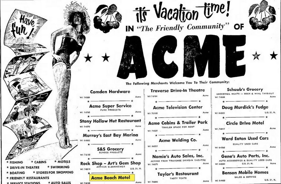 Acme Beach Motel - July 1965 Ad